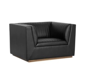 Presidential Black Leather Brass Armchair Sofa