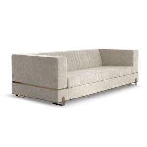 Prador Cream Chenille Velvet Gold Sofa