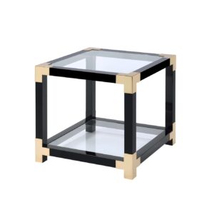 Moderne Black Glass Gold Sidetable