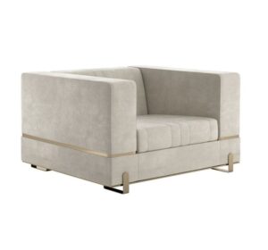 Prador Cream Chenille Velvet Gold Armchair Sofa