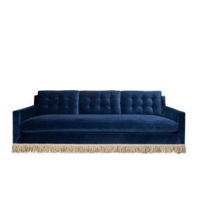 Bergdorf Dark Blue Velvet Fringe Sofa