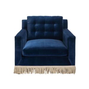 Bergdorf Dark Blue Velvet Fringe Sofa Chair