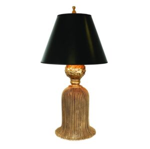 Tassel Antique Brass Table Lamp with Black Lamp Shade