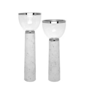 Julius Carrara Marble Chrome Candleholder Set