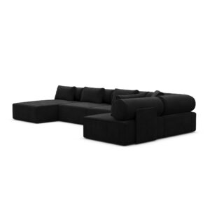 Moderna Black Velvet Bolster Sectional Sofa