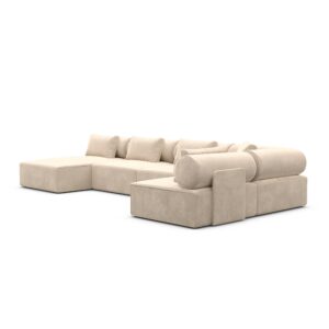 Moderna Cream Velvet Bolster Sectional Sofa