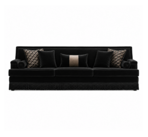 Garibaldi Black Velvet Fringe Sofa 250cm