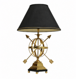 Armillary Brass Sphere Table Lamp with Black Shade 90cm