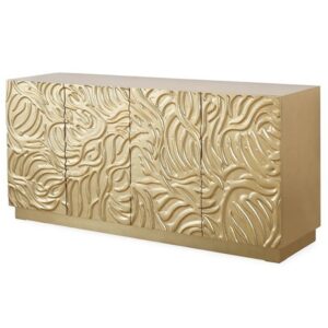 Gold textured sideboard with artistic wave patterns.