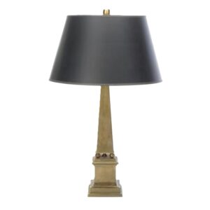 Laurentis Antique Brass Obelisk Table Lamp with Black Lamp Shade