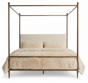 Atelier Cream Linen Brass Canopy King Bed