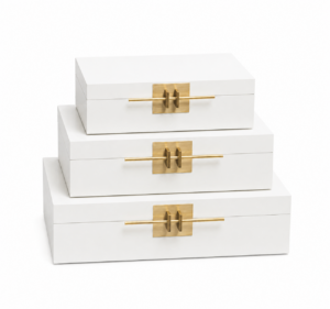 Blanco White Lacquer Brass Large Box Set