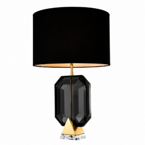 Diamond Black Crystal Gold Lamp with Black Linen Shade