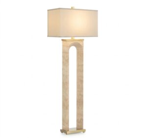Benson Travertine Brass Floor Lamp with White Shade