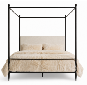 Atelier Cream Linen Bronze Canopy King Bed