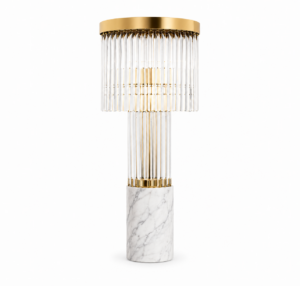 Waterfall Carrara Marble Brass Table Lamp