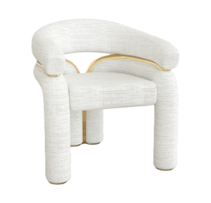 Daphne White Linen Brass Dining Chair