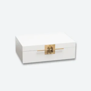 White jewellery box with gold clasp