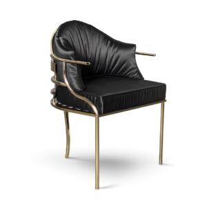 Aubudon Black Satin Velvet Gold Dining Chair