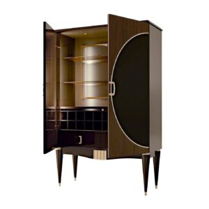 Gardenia Walnut Black Brass Bar Cabinet