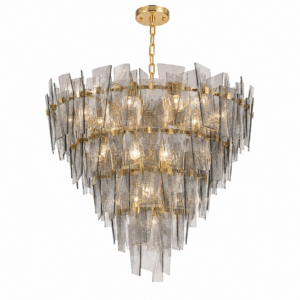 Shard Smoked Crystal Brass Large Chandelier