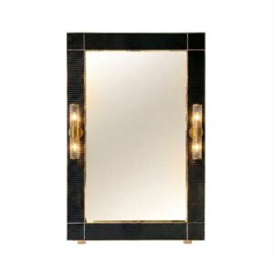 Saxton Black Lacquer Brass Floor Mirror with Scone Light 200cm