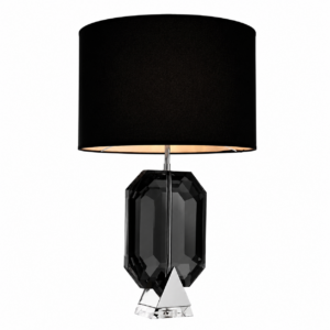 Diamond Black Crystal Chrome Lamp with Black Linen Shade