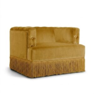 Baxter Mustard Velvet Fringe Armchair Sofa