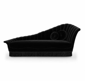 Sevilliana Black Velvet Fringe Left Chaise Sofa
