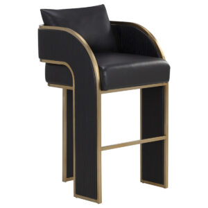 Lagonda Black Leather Gold Counter Stool