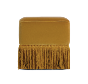 Baxter Mustard Velvet Fringe Ottoman Stool