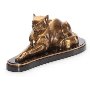 Regal Puma Brass Marble Sculpture