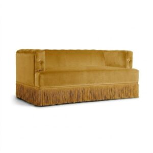 Baxter Mustard Velvet Fringe Sofa 150cm