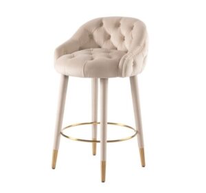 Missoni Beige Velvet Tufted Brass Counter Stool