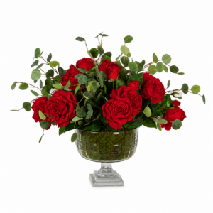 Grande Red Roses Centrepiece in Cut Glass Planter