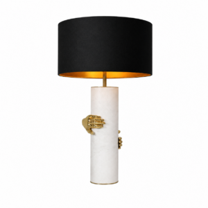 Vengeance Carrara Marble Brass Lamp with Black Lamp Shade