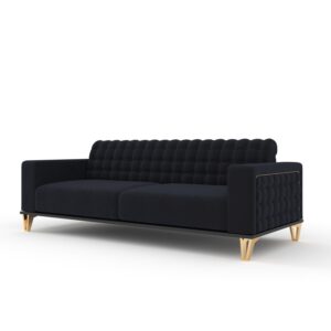 Viola Black Velvet Brass Sofa 240cm