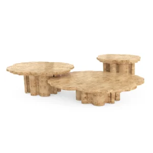 Wooden nested coffee tables, tree trunk design
