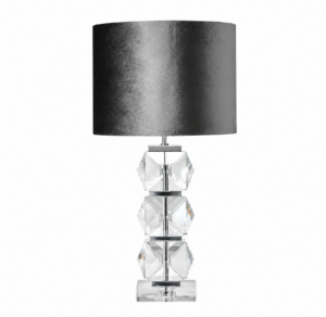 Grand Crystal Nickel Lamp with Black Velvet Shade