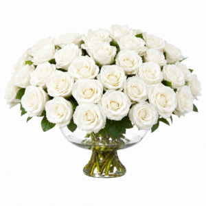 Atelier White Roses Centrepiece in Glass Urn