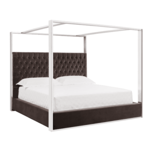 Luxurious four-poster bed with tufted headboard