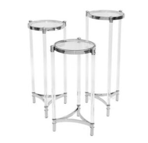Trento Chrome Lucite Round Pedestal Set