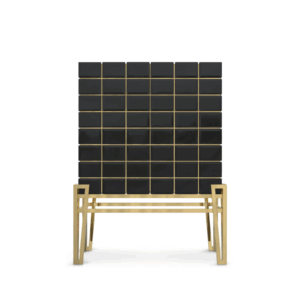 Covet Black Mirror Brass Bar Cabinet