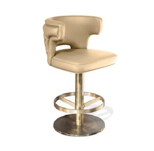 Begere Beige Leather Tufted Brass Counter Stool