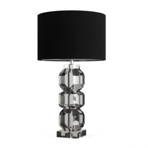 Radiance Smoked Crystal Nickel Table Lamp with Black Shade