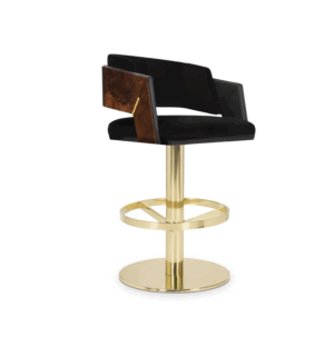 Galea Black Velvet Walnut Brass Counter Stool