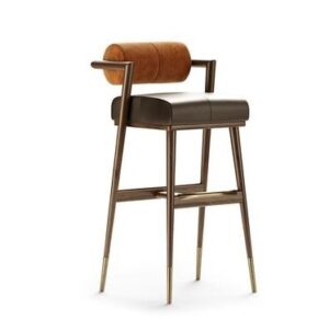 Brazzio Brown Leather Brass Counter Stool