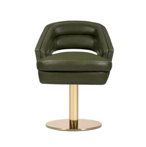 Russell Dark Olive Leather Brass Swivel Dining Chair
