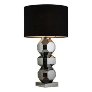 Radiance Smoked Crystal Nickel Table Lamp with Black Lamp Shade