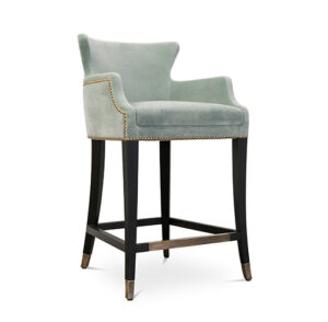 Duke Light Teal Velvet Brass Counter Stool